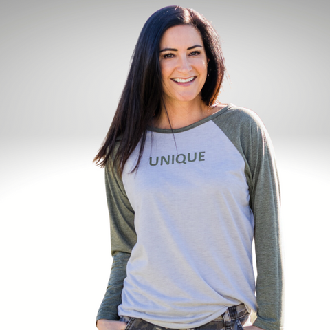 Unique Raglan - BeeAttitudes Be your own kind of beautiful!  Unique says it all - be you and be proud!  This might be the softest shirt you'll ever put on but it's bold in spirit! Graphic T-Shirt