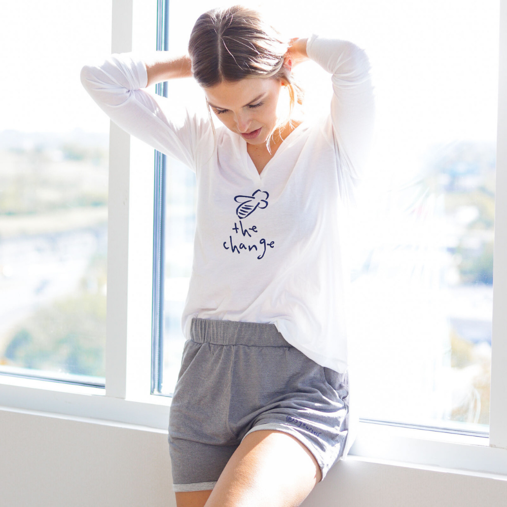 Bee Yourself Shorts - light gray - BeeAttitudes "If you just be yourself, you're different from everyone else."  Super soft lounge shorts for - well, lounging!  37% Rayon | 63% Poly Graphic Tee