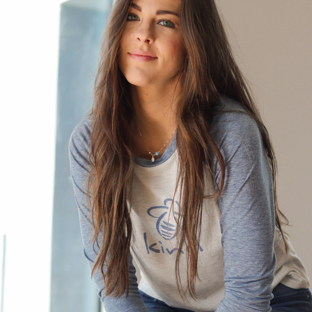 Bee Kind Raglan - Washed Denim - BeeAttitudes No act of kindness , no matter how small, is ever wasted. -Aesop  Super soft women's cut raglan in a super soft washed denim color - we love this Bee Kind Tee!  Our customers say it fits just right! graphic tees. Be Kind T-shirt. 