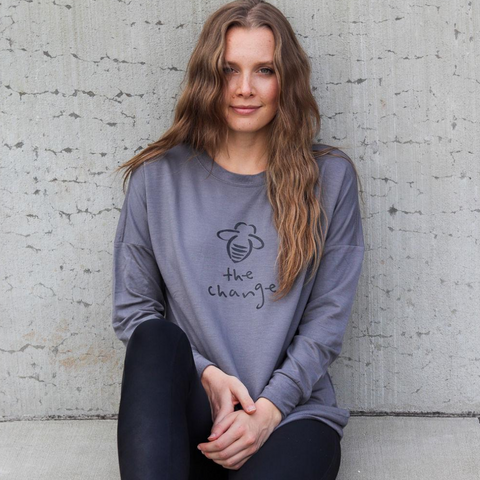 Bee The Change EveryDay Sweatshirt - BeeAttitudes Be the change that you wish to see in the world. - Mahatma Gahndi  Love our Bee Kind EveryDay Sweatshirt?  Then you'll love our Bee The Change in steel gray.  Same great style made with super soft rayon and a touch of spandex for the perfect lived-in feel. Graphic Tee 