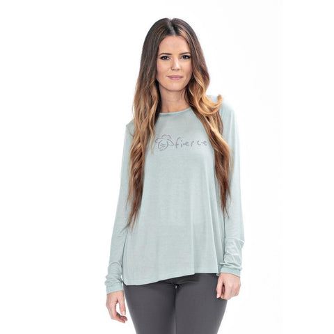 Bee Happy Long Sleeve Fitted Scoop - Forest Green